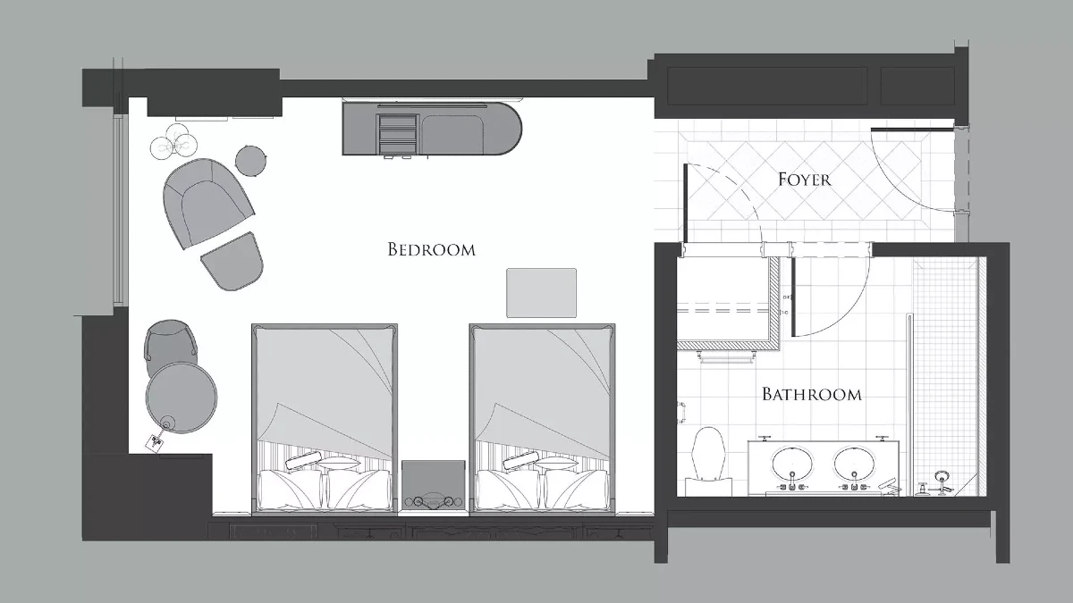 Premier Room Two Queen Floor Plan at Bellagio Las Vegas.