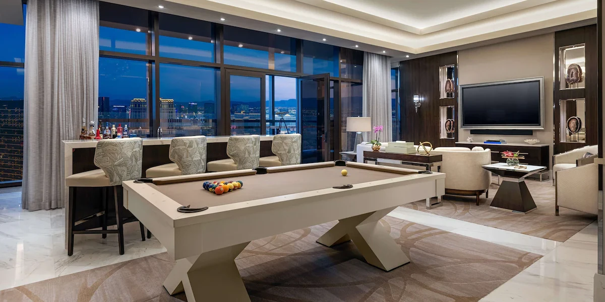 Four Bedroom Chairman Villa Pool Table at Crockfords Las Vegas at Resorts World.