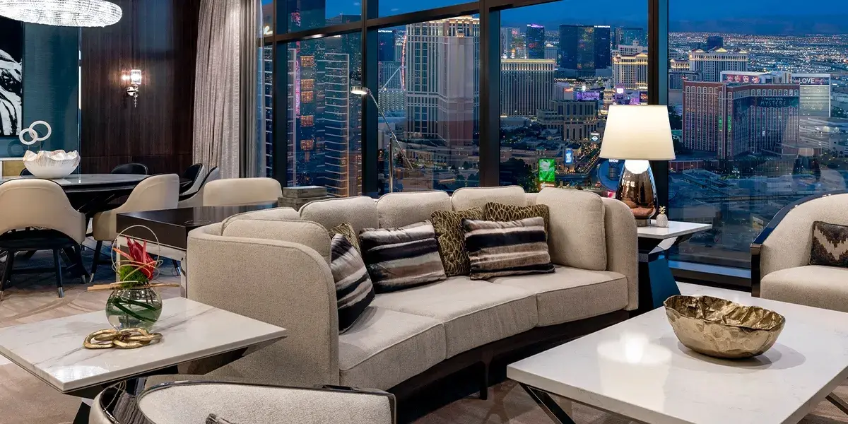 Four Bedroom Presidential Suite Living Area at Crockfords Las Vegas at Resorts World.