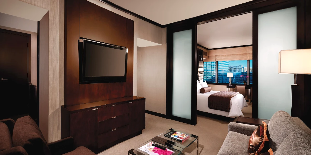 City Corner Suite Living Area at Vdara Hotel and Spa at Aria Las Vegas.