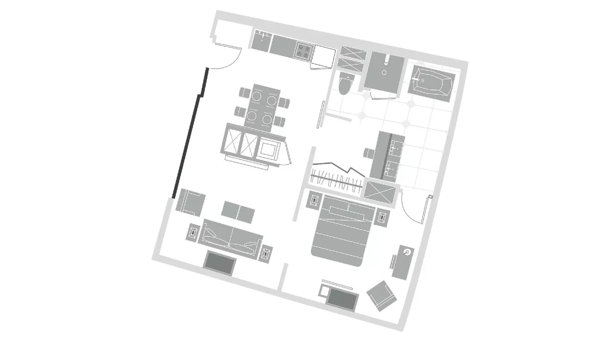 City Corner Suite Floor Plan at Vdara Hotel and Spa at Aria Las Vegas.