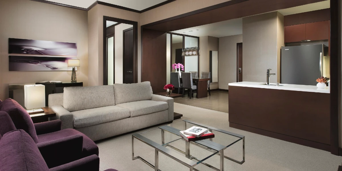 One Bedroom Penthouse Living Area at Vdara Hotel and Spa at Aria Las Vegas.