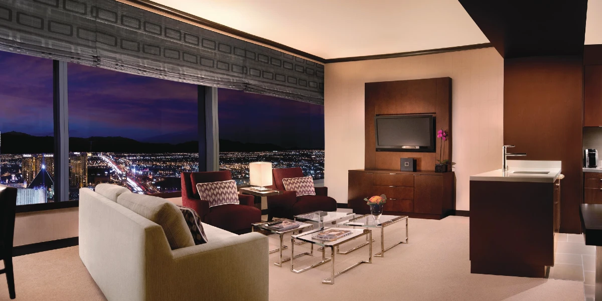 One Bedroom Penthouse Living Area at Vdara Hotel and Spa at Aria Las Vegas.