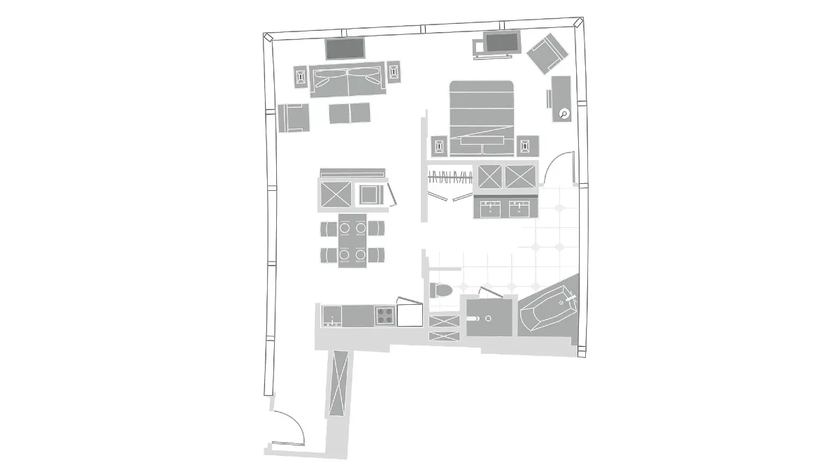 Panoramic Suite Floor Plan Area at Vdara Hotel and Spa at Aria Las Vegas.