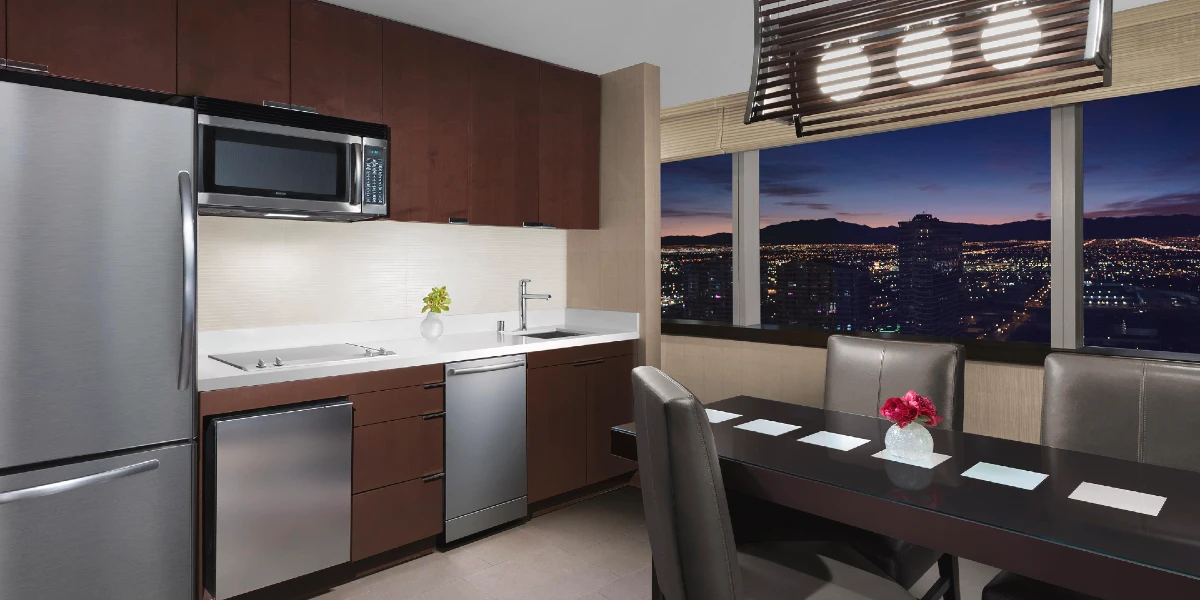 Panoramic Suite Kitchen at Vdara Hotel and Spa at Aria Las Vegas.
