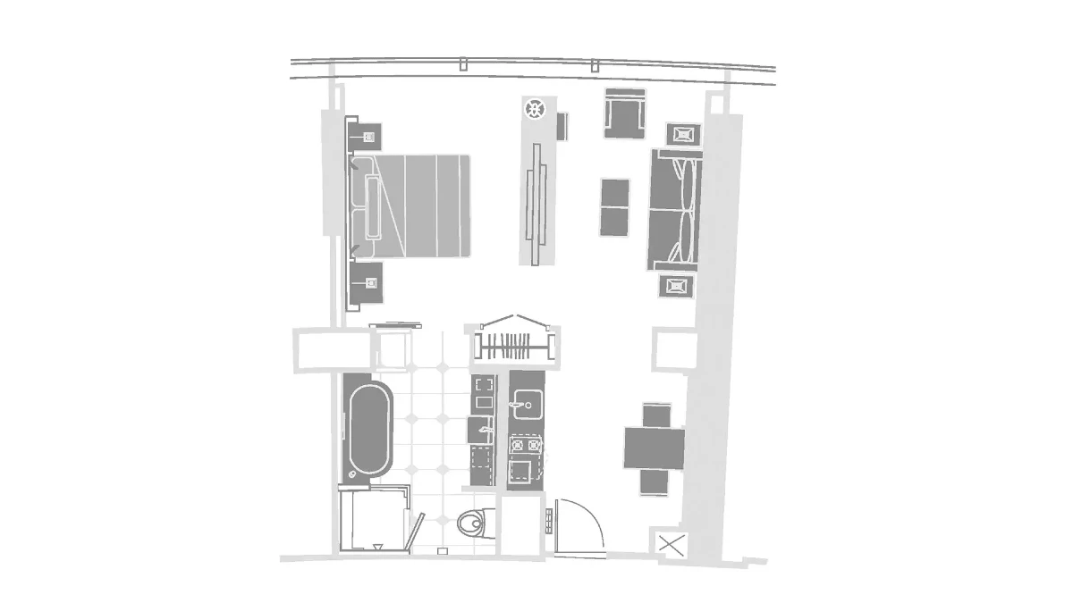 Studio Suite Parlor Floor Plan at Vdara Hotel and Spa at Aria Las Vegas.