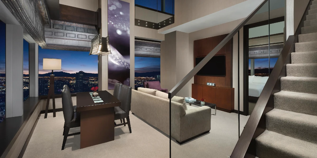 Two Bedroom Loft Living Area at Vdara Hotel and Spa at Aria Las Vegas.