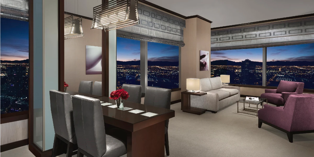 Two Bedroom Penthouse Living Area at Vdara Hotel and Spa at Aria Las Vegas.