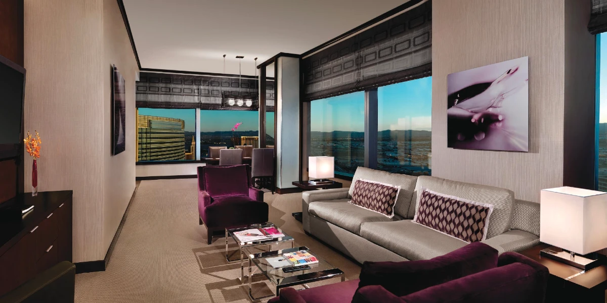 Two Bedroom Penthouse Living Area at Vdara Hotel and Spa at Aria Las Vegas.