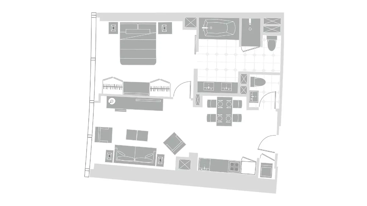 Vdara Suite Floor Plan at Vdara Hotel and Spa at Aria Las Vegas.