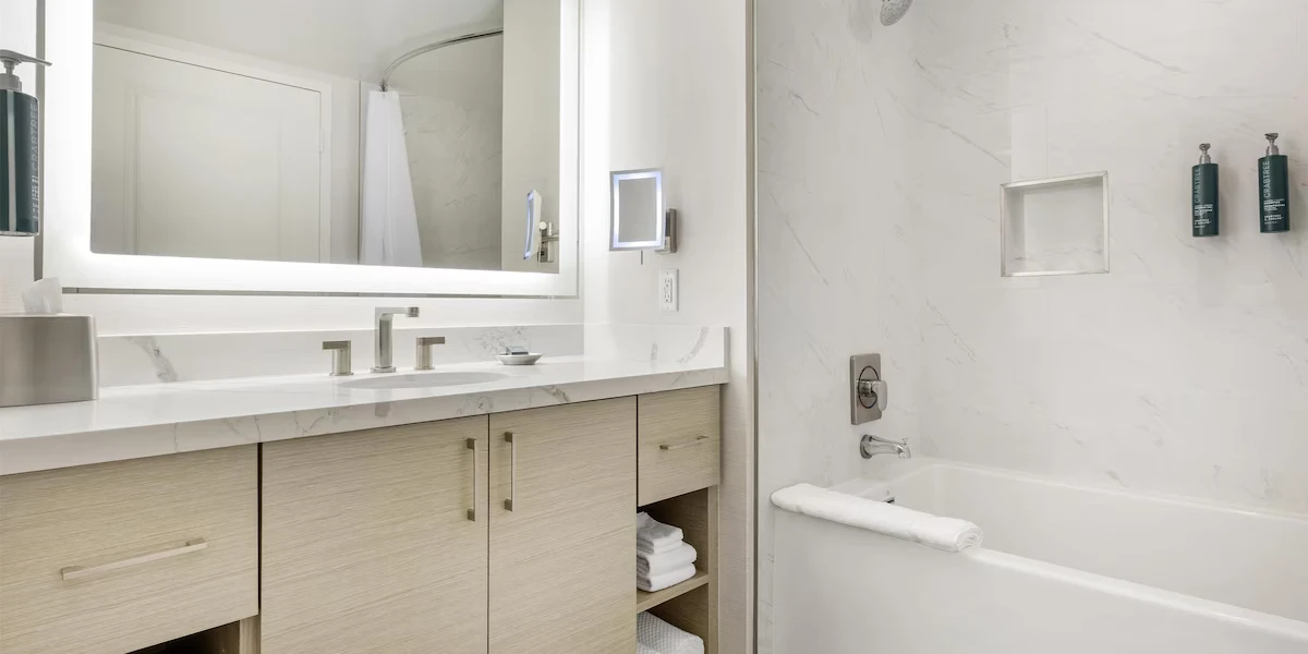 Bathroom at Hilton Grand Vacations Club Elara Center Strip Las Vegas.