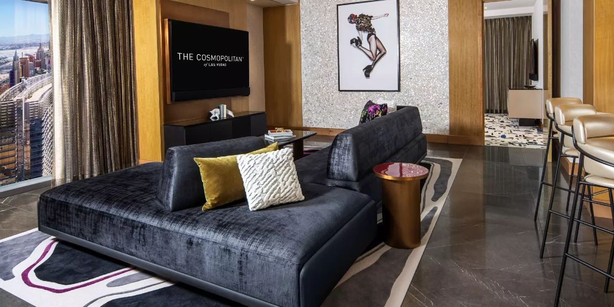 Two Bedroom Chelsea Penthouse Living Area at The Cosmopolitan of Las Vegas.