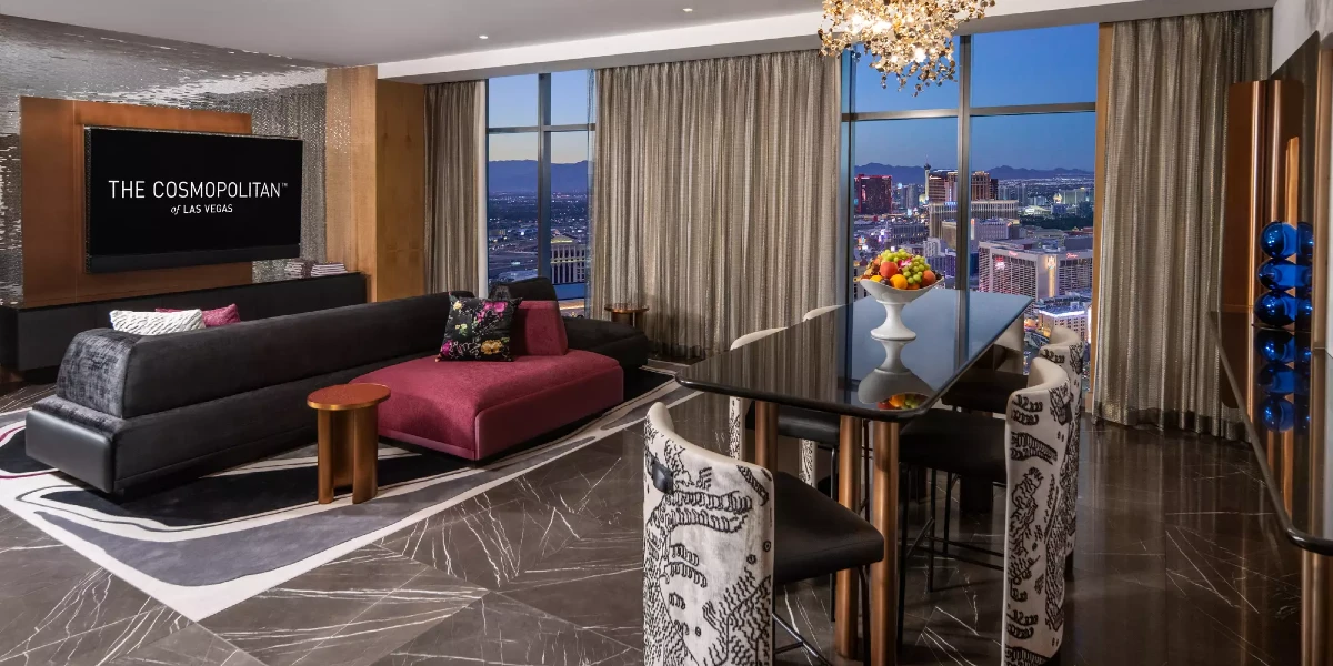 Two Bedroom Chelsea Penthouse Living Area at The Cosmopolitan of Las Vegas.