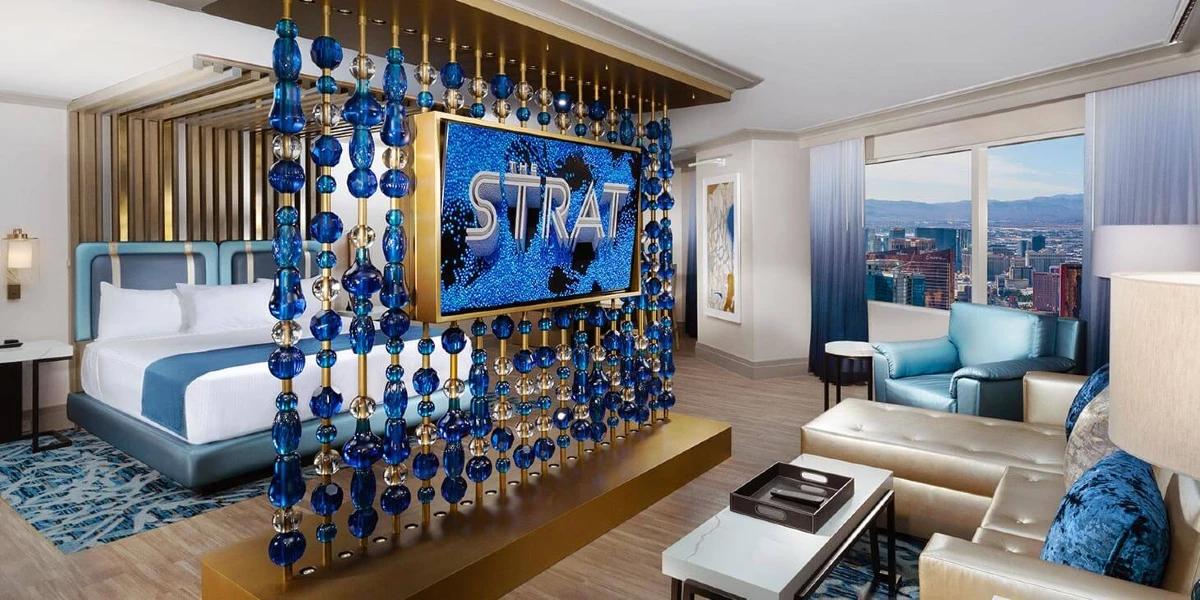 Elevated Boulevard Suite Living Area at The Strat Hotel Casino Tower Las Vegas.