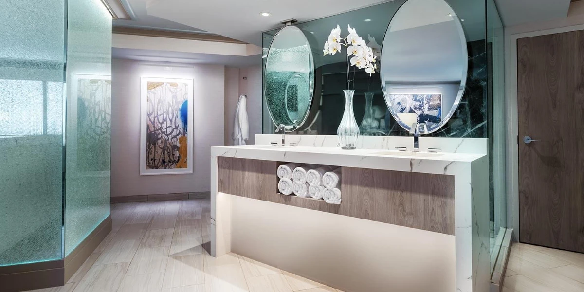 Elevated Tower Suite Bathroom at The Strat Hotel Casino Tower Las Vegas.
