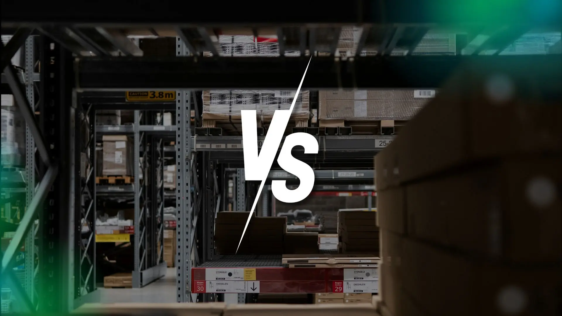 Warehouse aisle with racks symbolizing the choice between comprehensive supply chain tools and specialized planning software solutions.