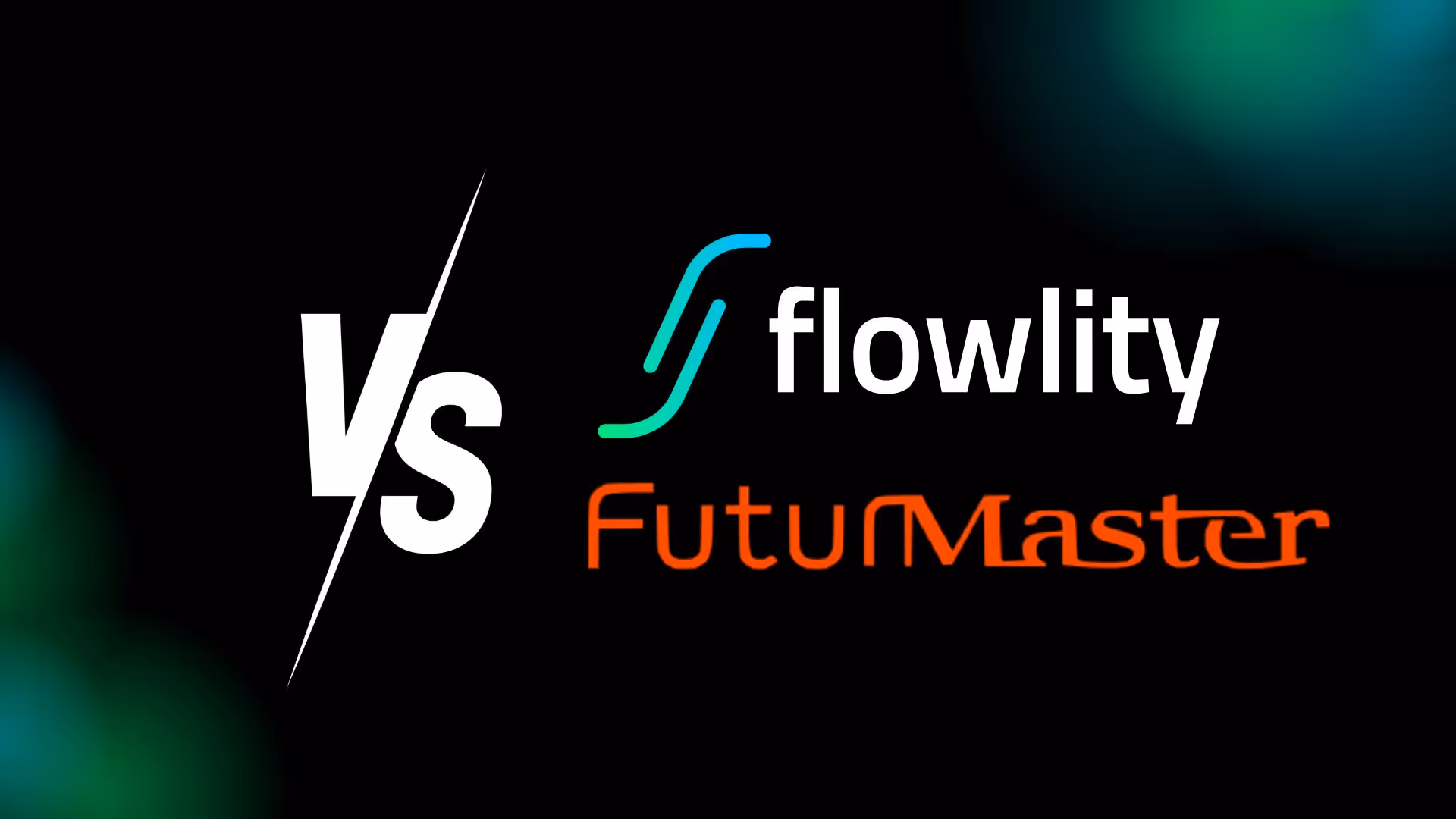 Branded comparison visual showing Flowlity vs FuturMaster — two enterprise planning vendors side by side