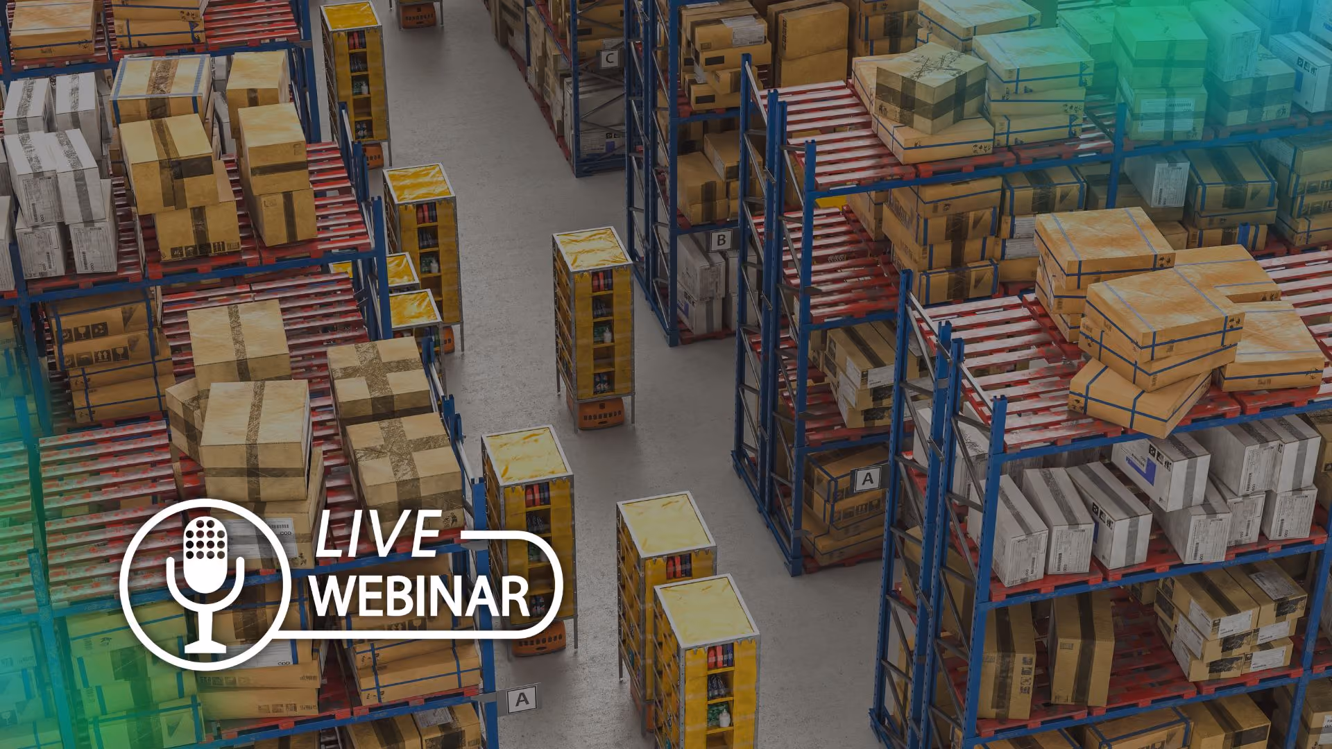 Webinar on gaining control over Supply Chain operations, aerial automated warehouse view