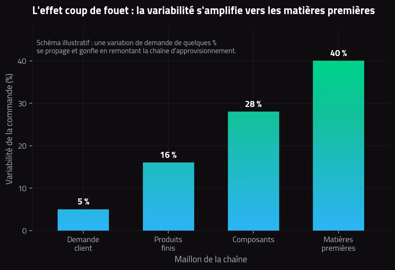 amplification de la variabilité des approvisionnements, de la demande client aux matières premières.