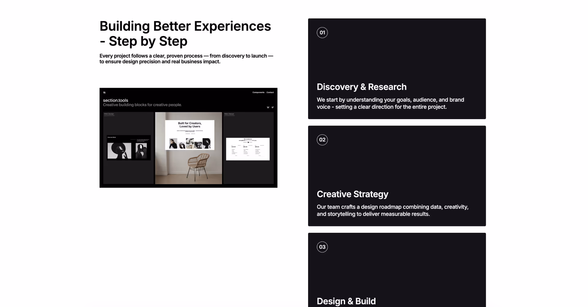 Webflow component showing a four-step design process