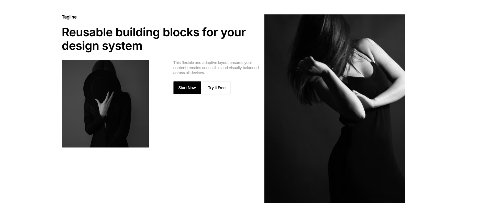 Responsive Webflow feature section with headline, dual image blocks, and Start Now / Try It Free buttons