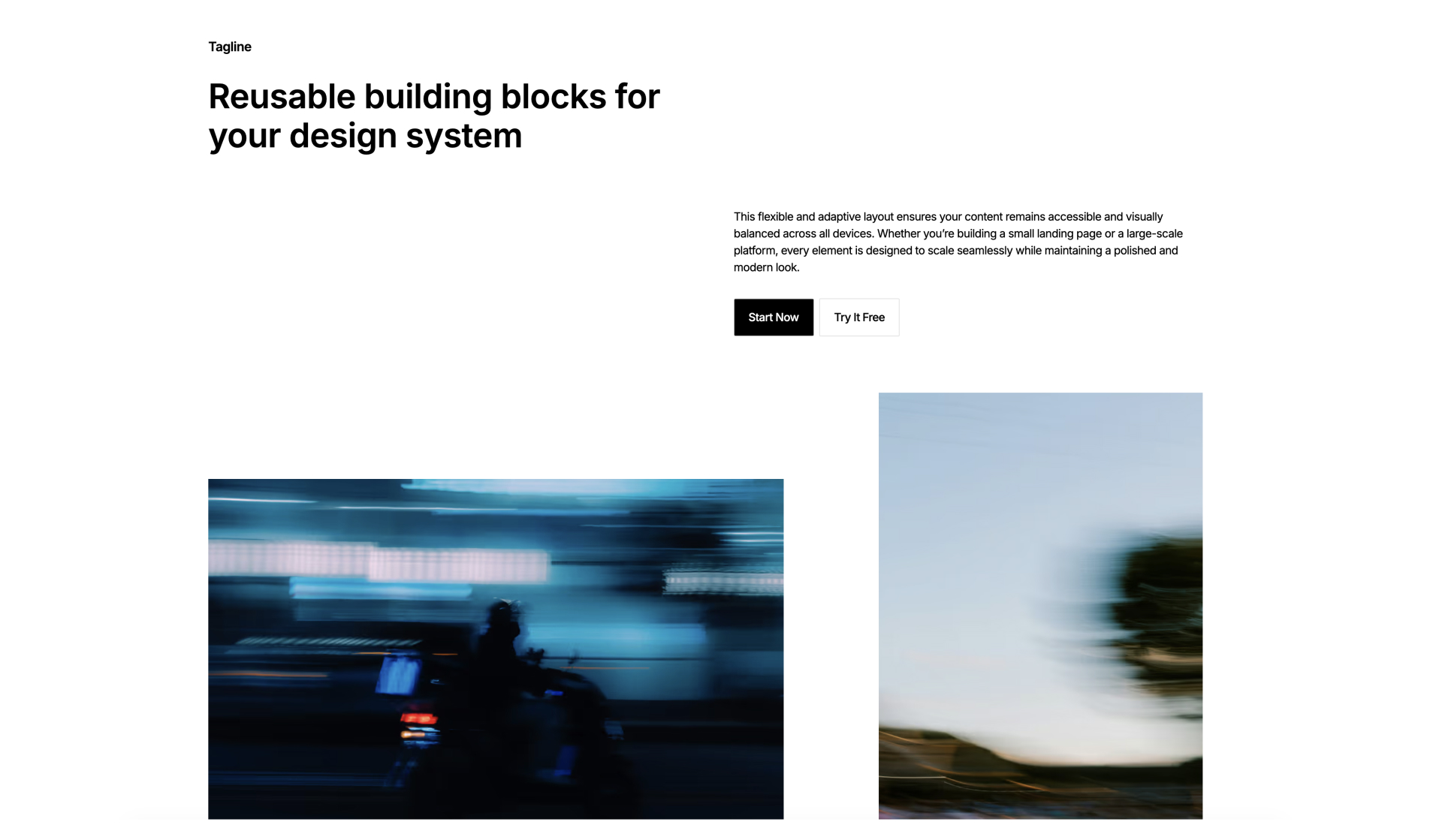 Webflow features component with headline, description, dual CTA buttons, and two image blocks – perfect for showcasing product benefits