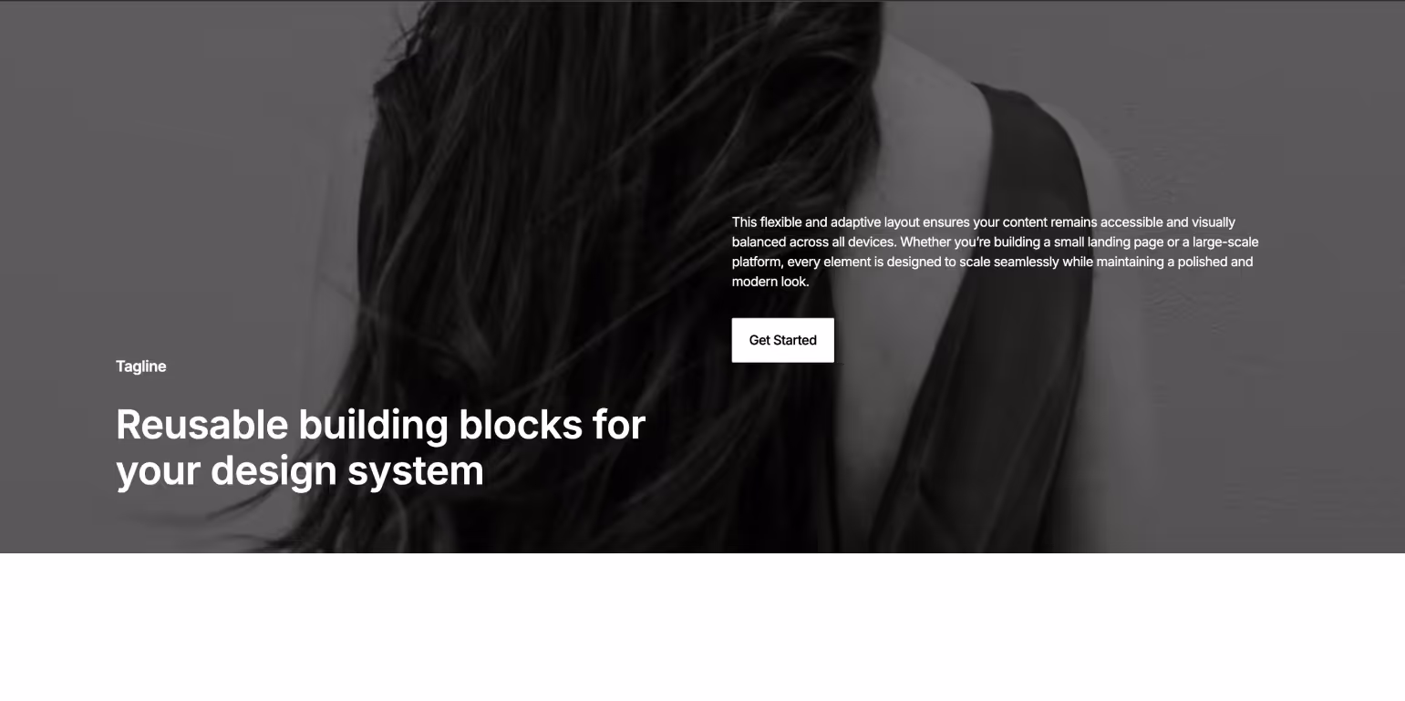 Fullscreen Webflow component with centered hero image icon, headline, description, and CTA on dark background
