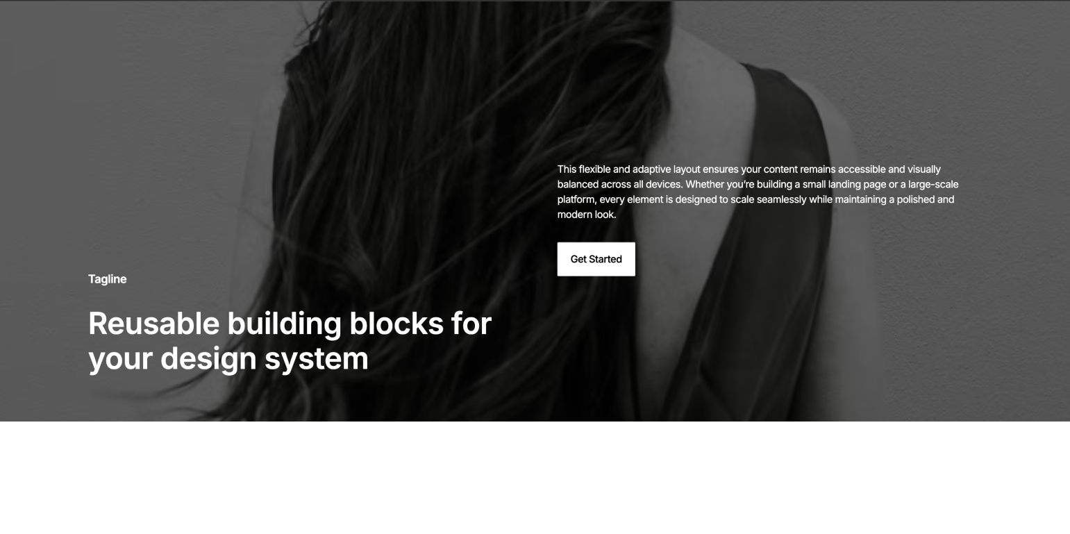 Fullscreen Webflow component with centered hero image icon, headline, description, and CTA on dark background
