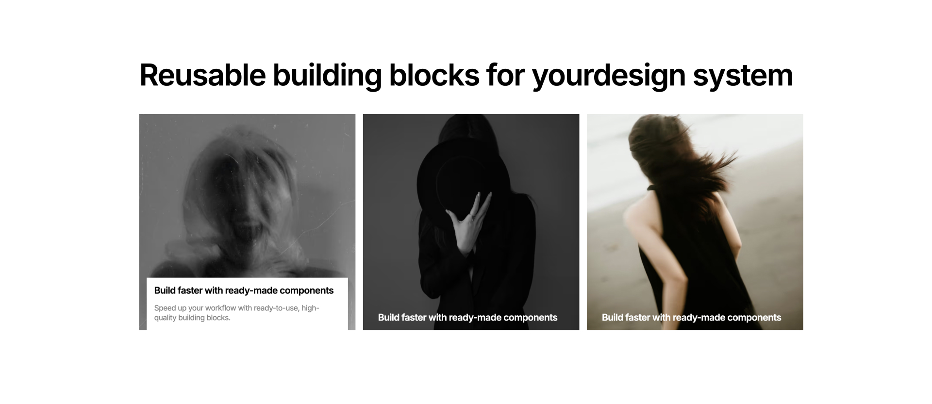 rótsza wersja:Three black cards with icons and text on reusable Webflow components.