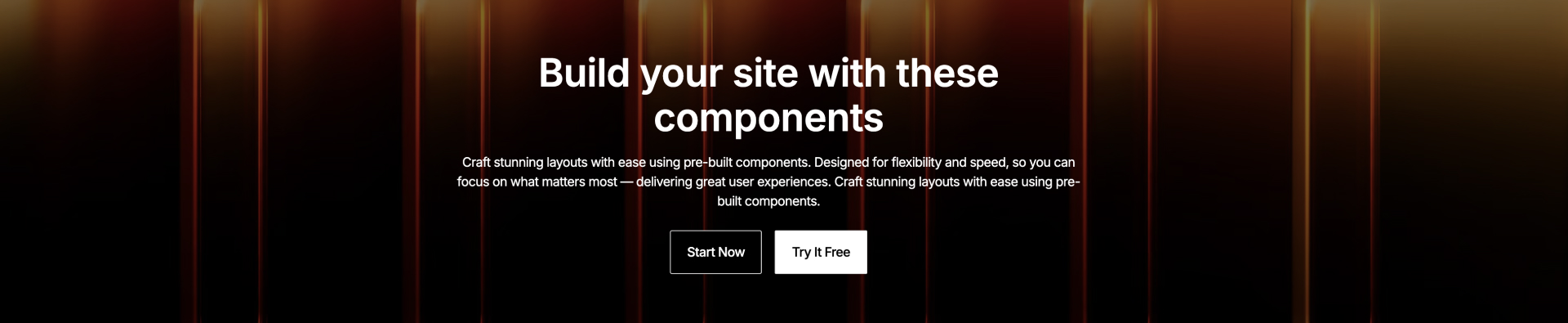Header 18 Webflow component with centered bold heading, supporting text, call-to-action buttons, and a background image icon on a dark theme