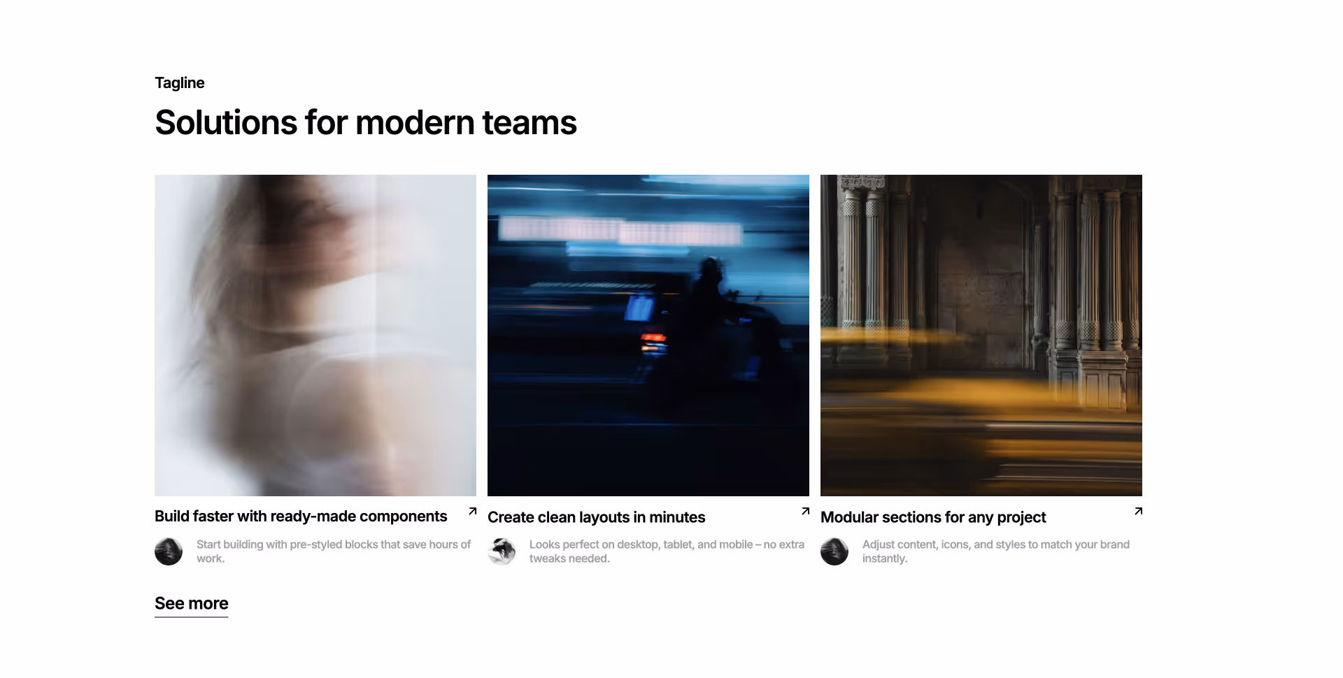 Three-column dark card layout with icons, titles, and short descriptions for Webflow.