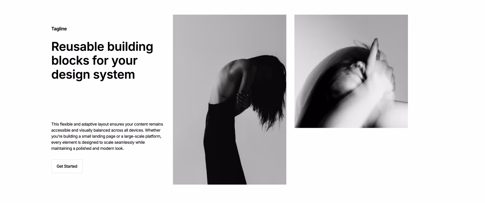 Responsive Webflow component with dual-image layout and bold headline for design system presentation