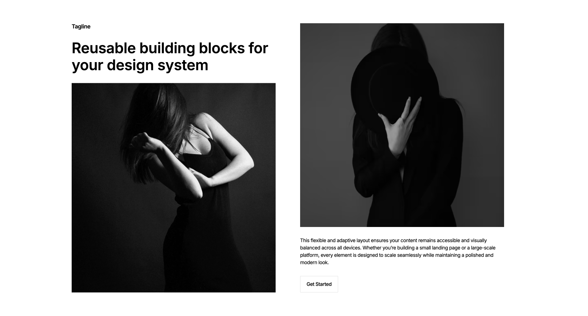 Webflow component with headline, description, CTA button, and double image layout for scalable content presentation