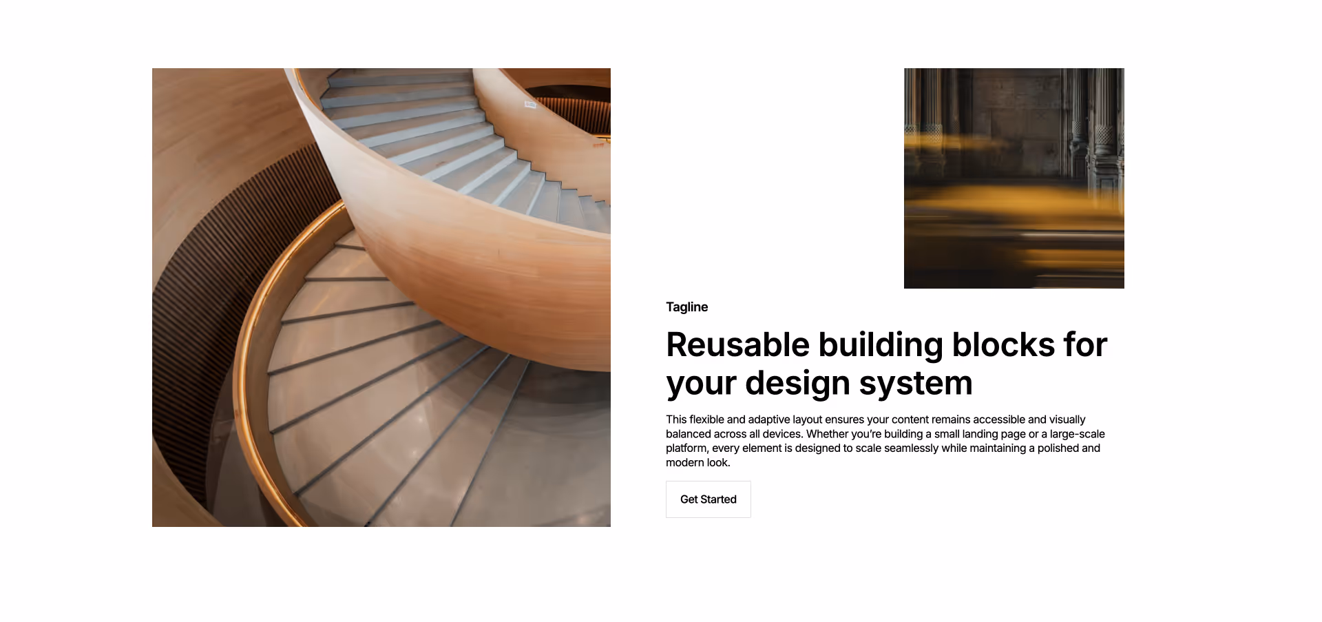 Webflow component with left-aligned image, right-aligned heading, description, and CTA button for responsive feature sections