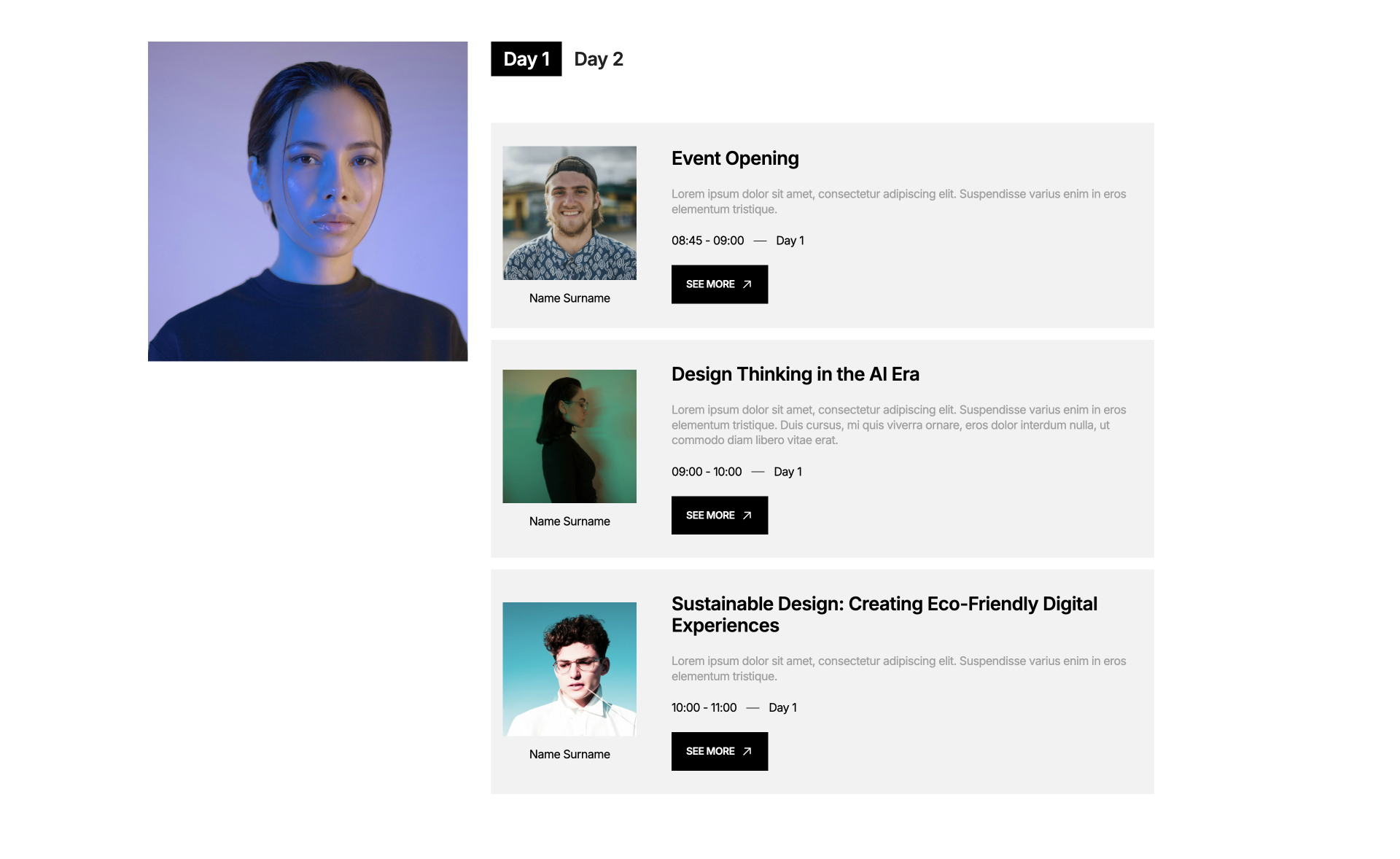 Event Webflow component with schedule and signup button