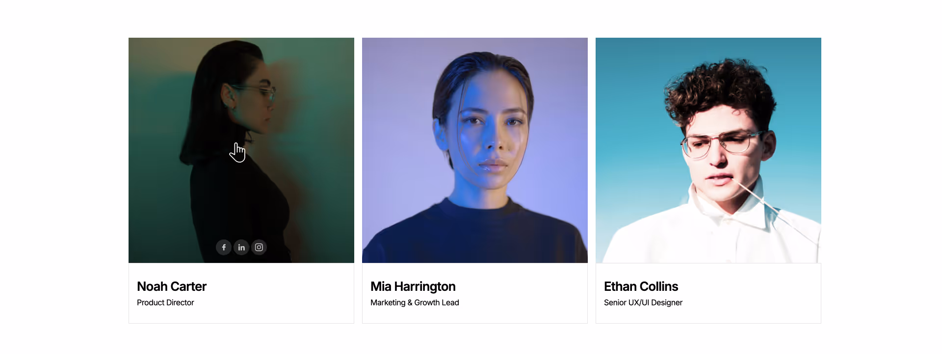 Team members profile cards — Webflow component