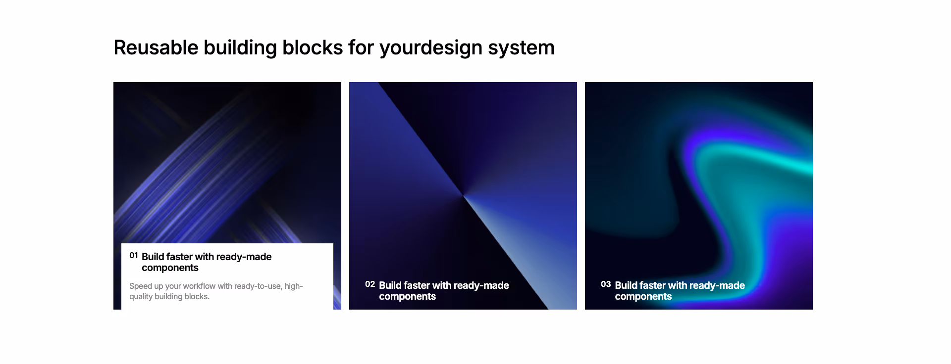 rótsza wersja:Three black cards with icons and text on reusable Webflow components.
