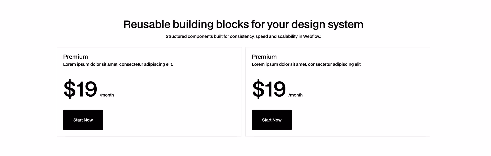 Subscription plan Webflow component with toggle