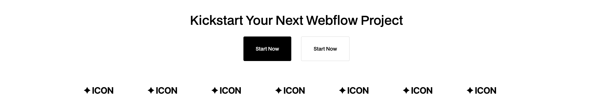 Interactive Webflow components hero with headline, dual CTA buttons, and animated logo carousel with sparkle icons