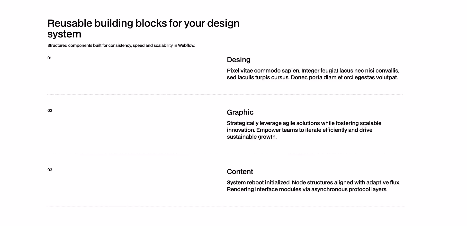 Feature list Webflow component with visual indicators