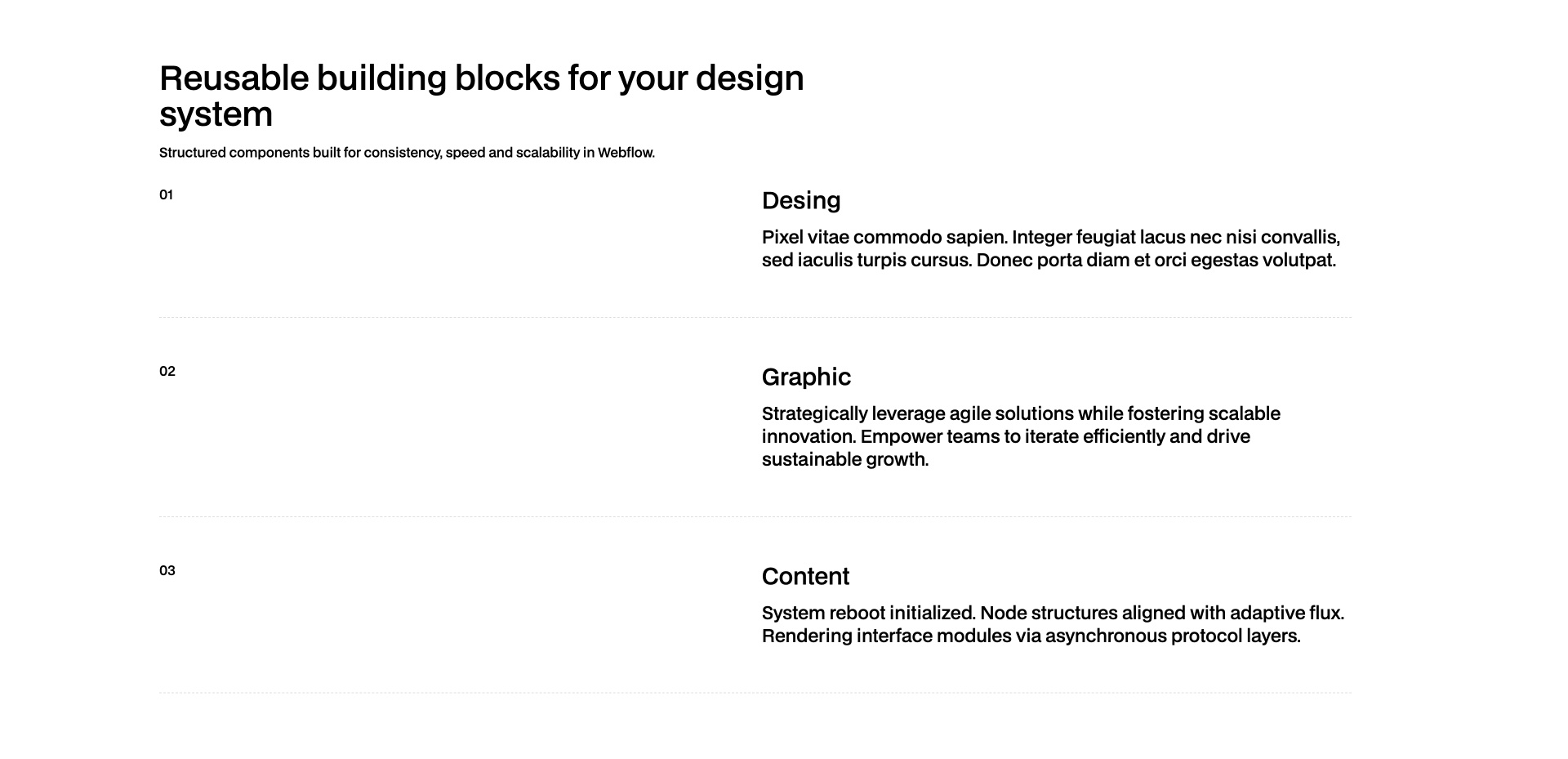Feature list Webflow component with visual indicators