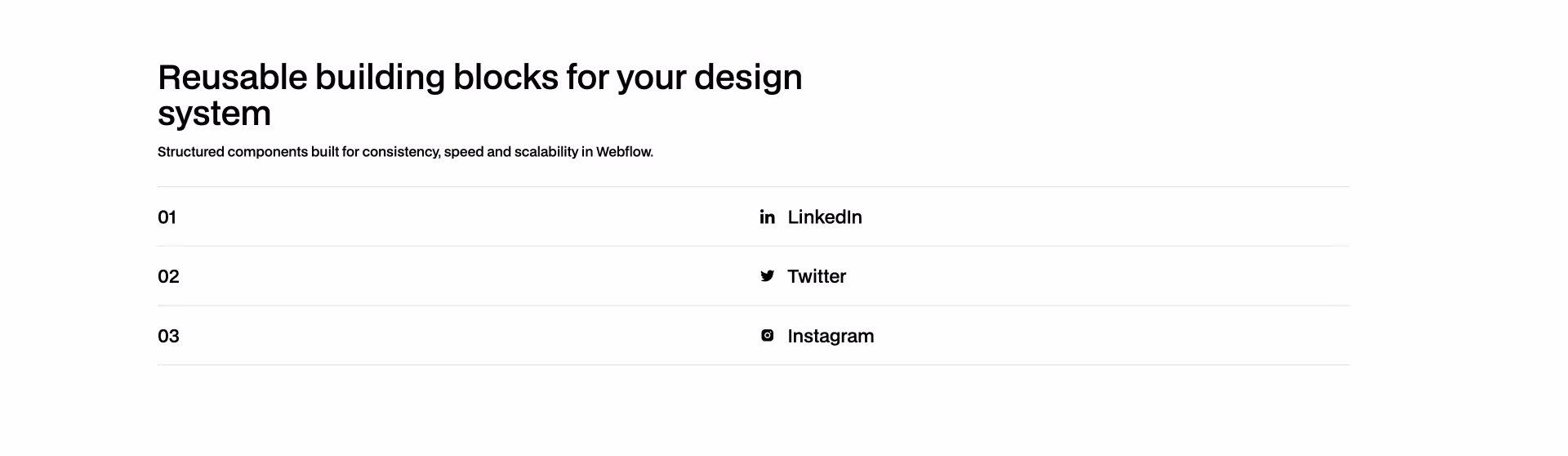 Numbered list Webflow component for steps or process