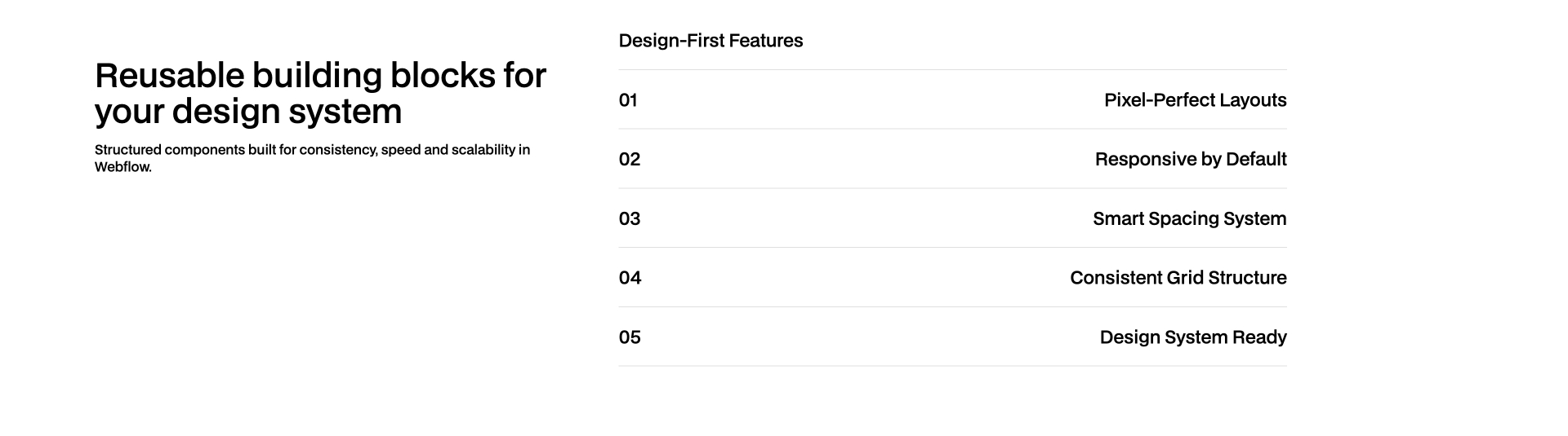 Pricing plan list Webflow component with icons