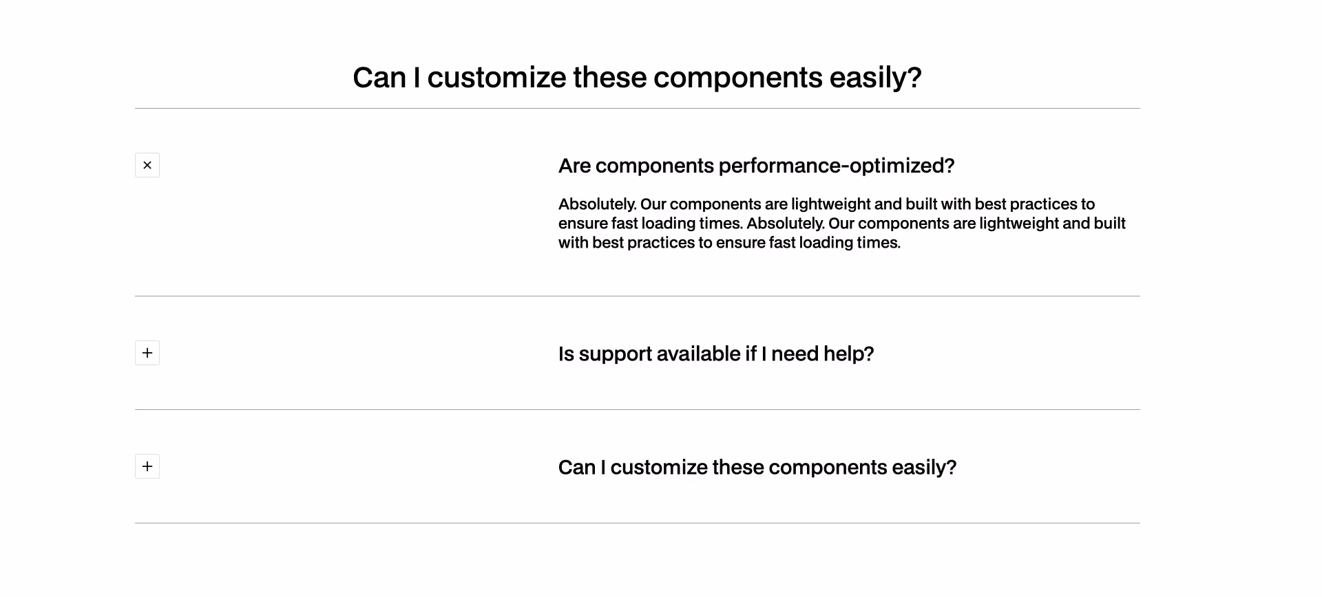 FAQ Webflow component with toggles and clean layout