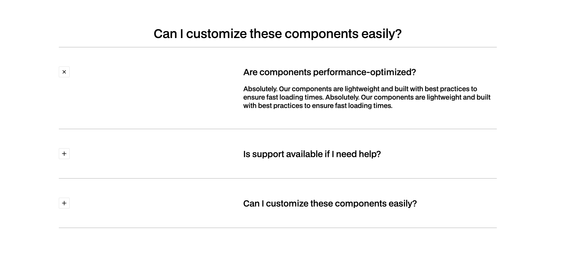 FAQ Webflow component with toggles and clean layout
