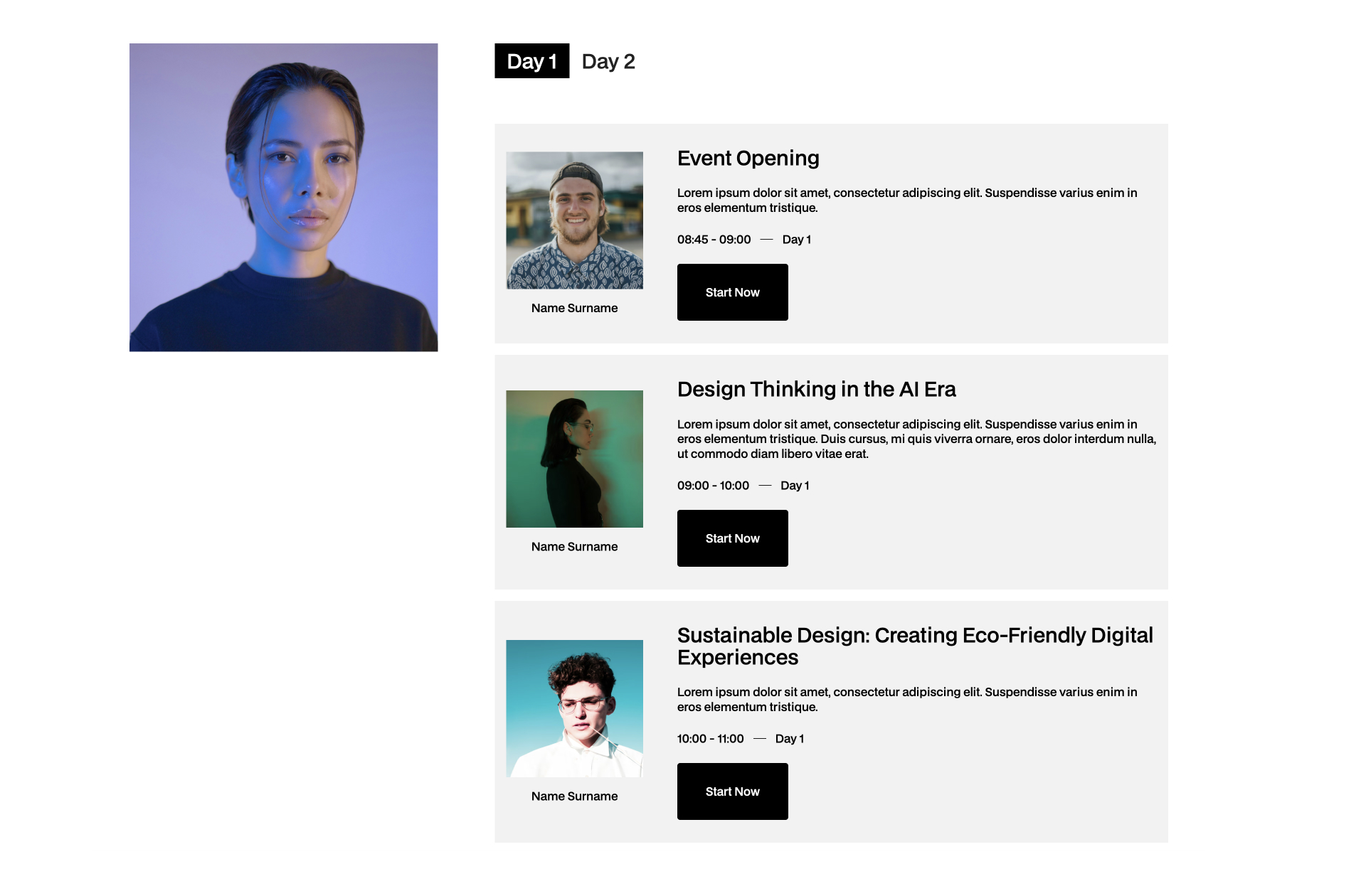 Event Webflow component with schedule and signup button