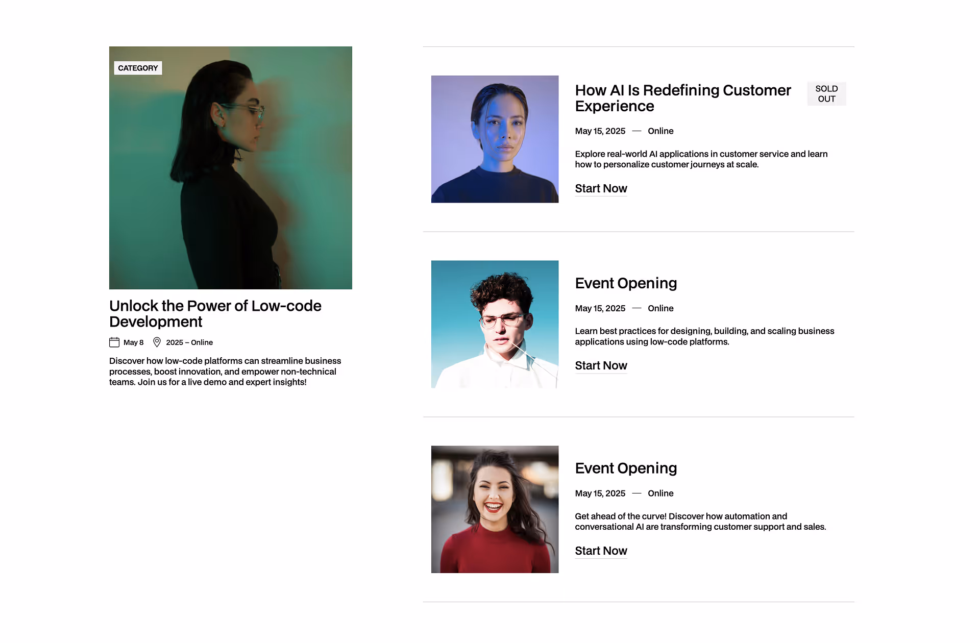 Event Webflow component with schedule and signup button