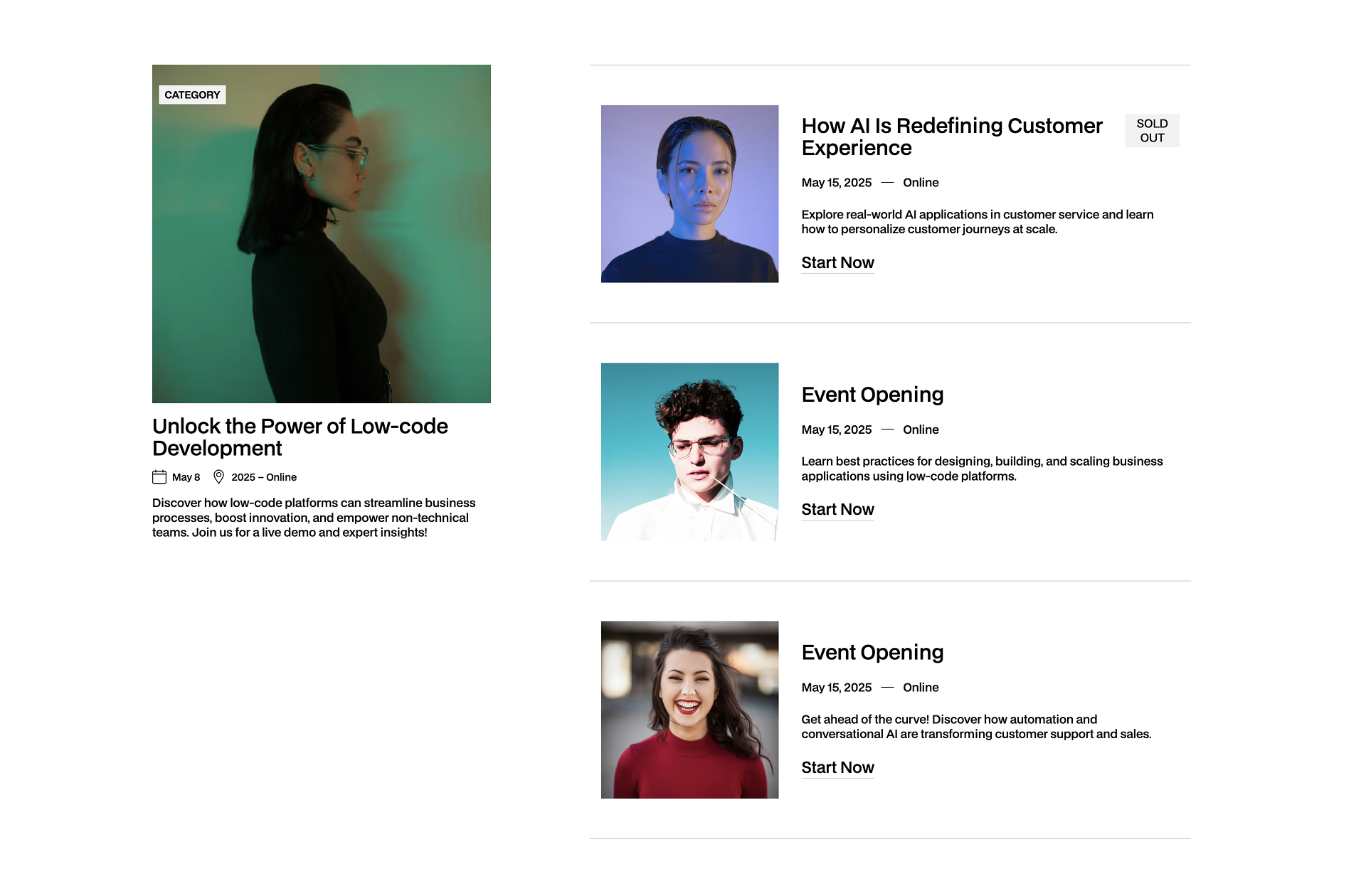 Event Webflow component with schedule and signup button