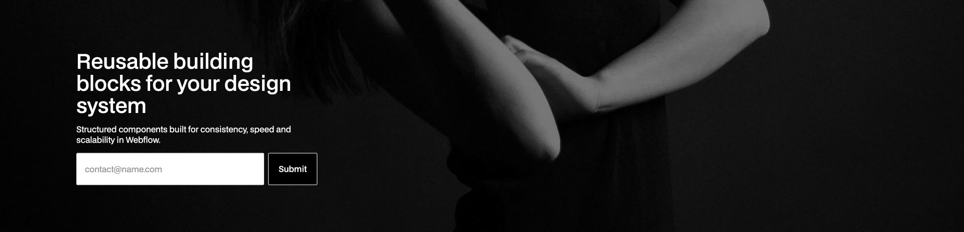 Dark header with title, email form, and image icon – Webflow component