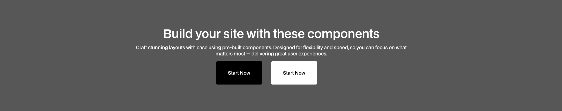 Header 20 Webflow component with white headline, subtext, and two CTA buttons on a solid dark grey background